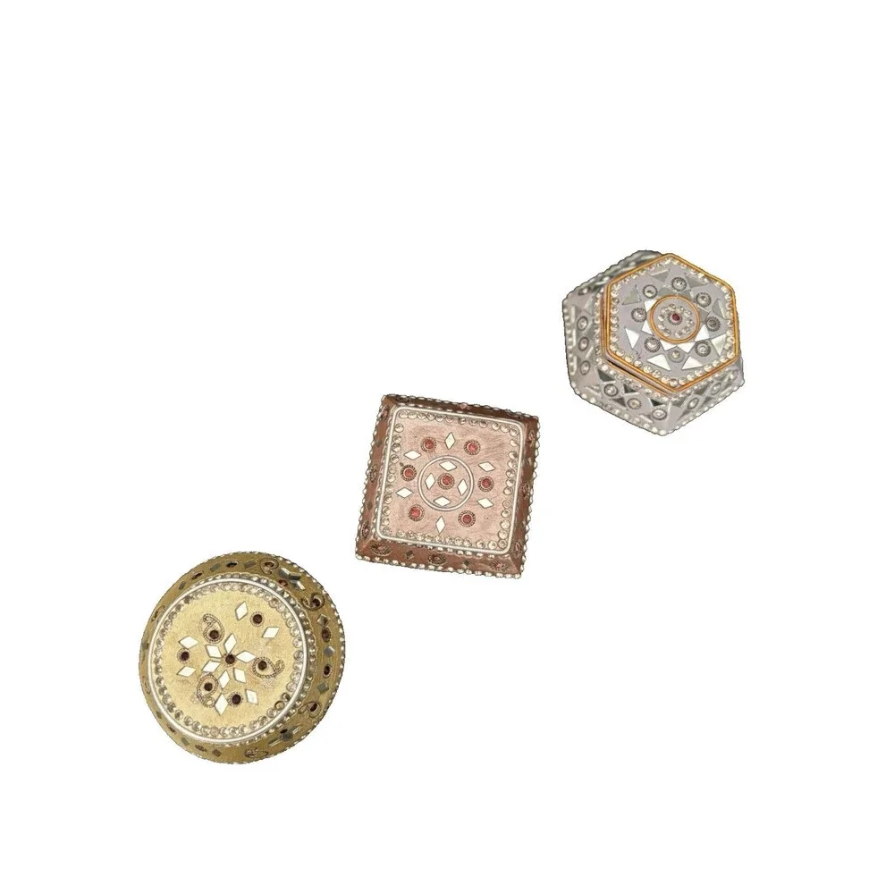 Pier One Set Of 3 Y2K Ceramic Jeweled Rhinestones Keepsake Trinket boxes India